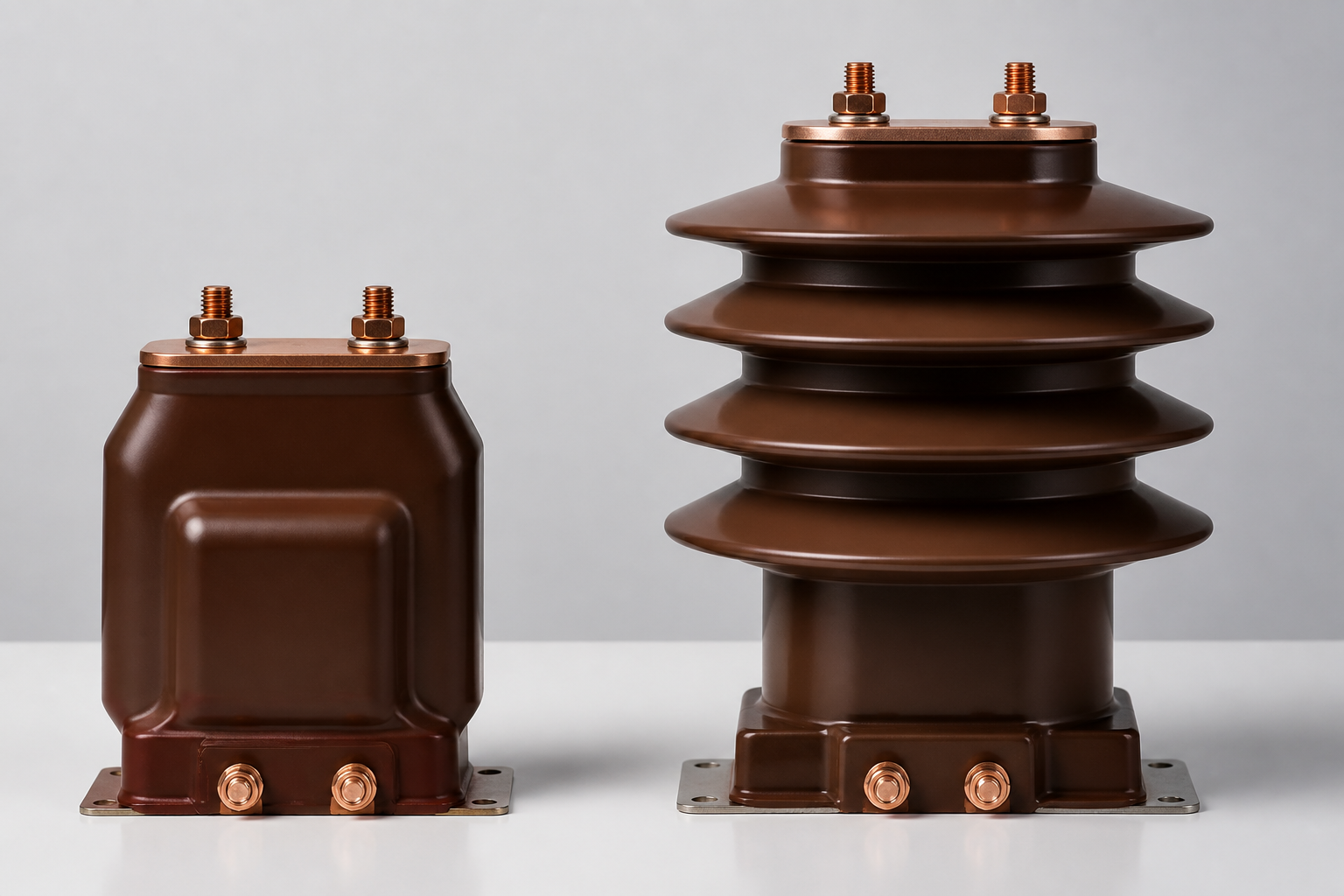 Indoor and outdoor current transformers compared side by side