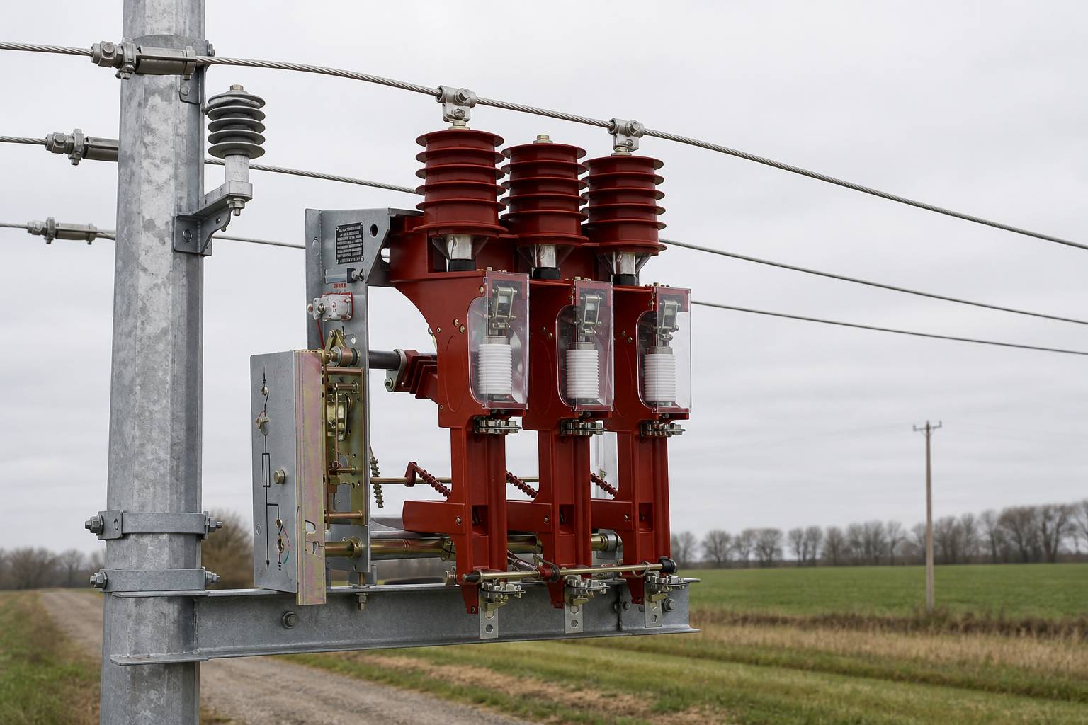 Outdoor load break switch mounted on a distribution pole