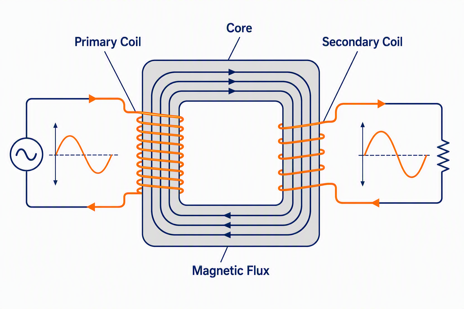 Illustration of electromagnetic induction in transformers