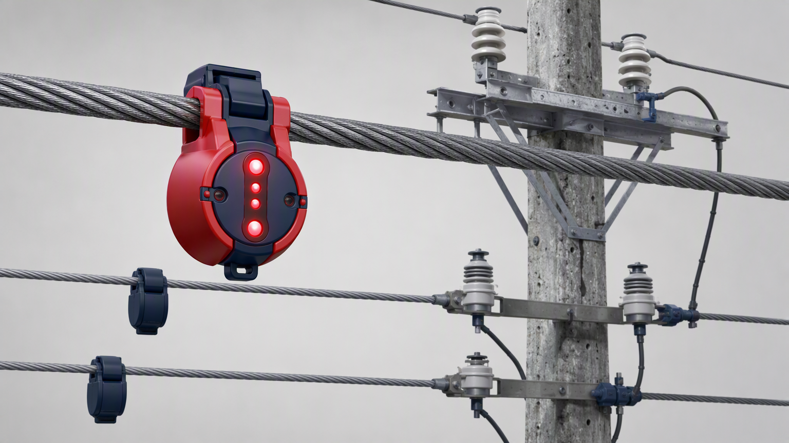 Faulted circuit indicator clamped on an overhead line