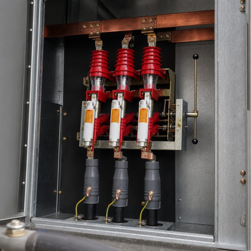 FZN25-12 vacuum load break switch installed in a 12 kV ring main unit cable compartment