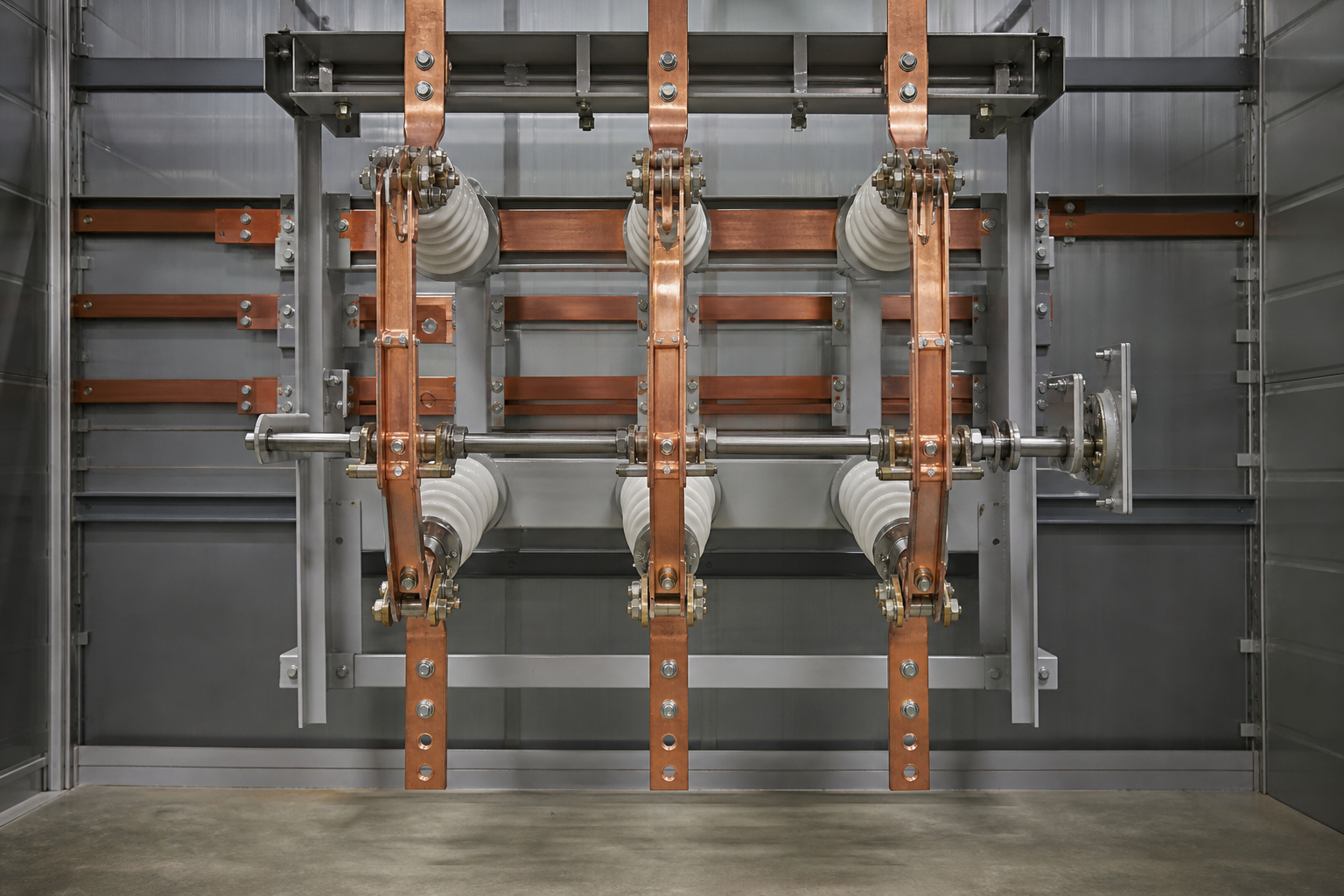 indoor three-pole rotary disconnector in a switchgear room