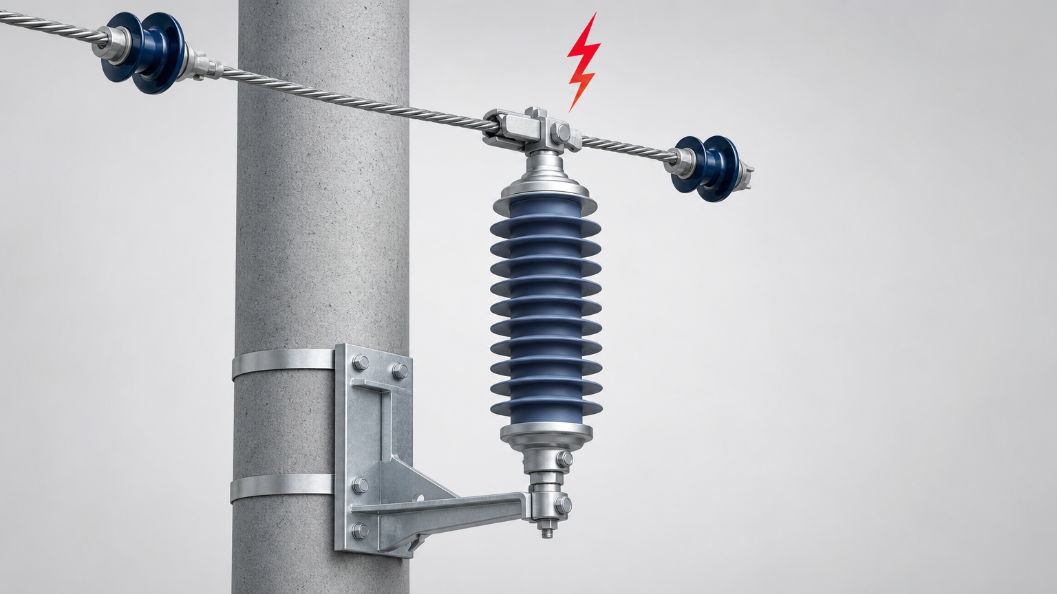 Zinc-oxide lightning arrester mounted on a utility pole