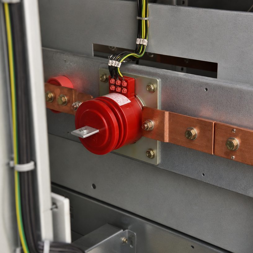 LA-10 medium-voltage current transformer installed in a 10 kV switchgear cubicle busbar compartment