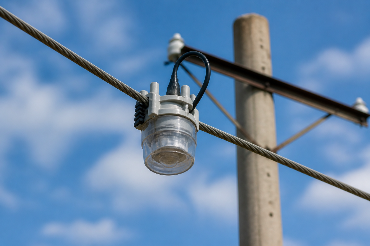 overhead line fault indicator clamped on a conductor