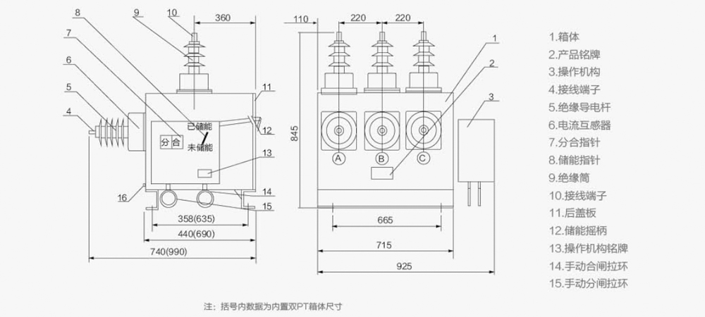 Appearance and installation dimensions (mm)