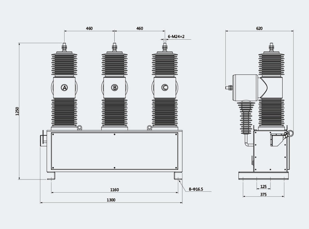 External dimensions and installation dimensions (mm)