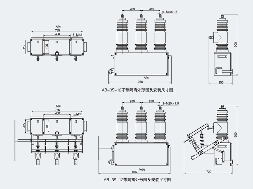 External dimensions and installation dimensions (mm)