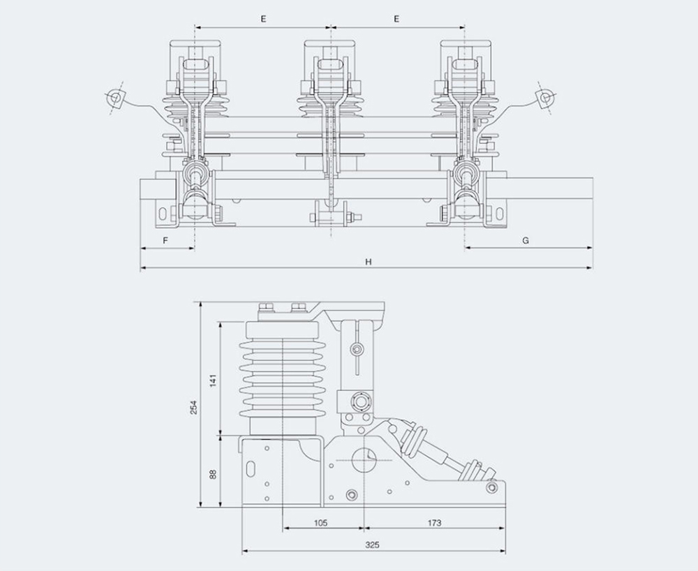 JN15-12、31.5 Type Combined Grounding Switch Outline and Installation Dimensions (mm) (ES-10、31.5)
