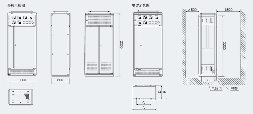 External dimensions and installation dimensions (mm)
