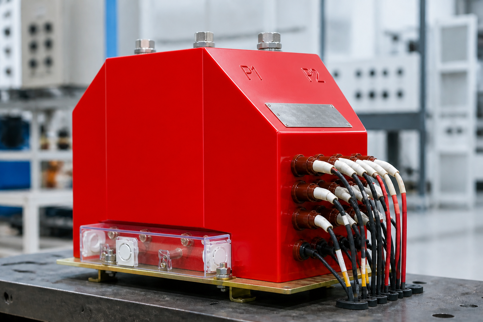 Voltage transformer with multiple secondary terminals and colour-coded wiring