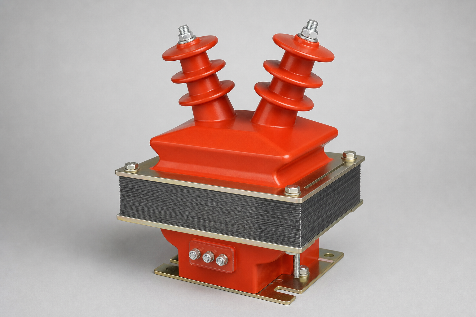 Single-phase cast-resin voltage transformer with two high-voltage bushings