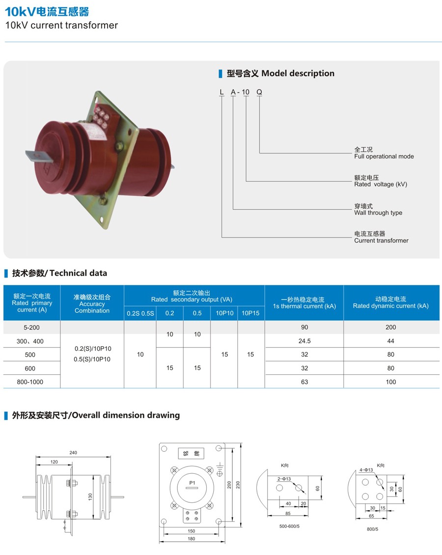 LA-10 Indoor Current Transformer technical data sheet