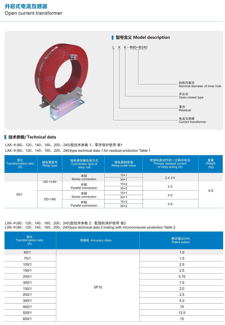 LXK-10 Indoor Current Transformer technical data sheet