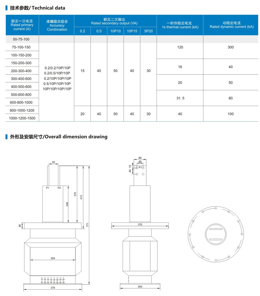 LZZBJ4-35 Indoor Current Transformer technical data sheet