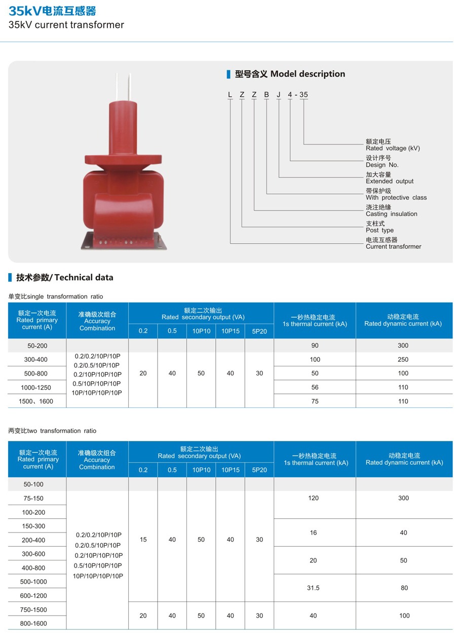 LZZBJ4-35 Indoor Current Transformer technical data sheet