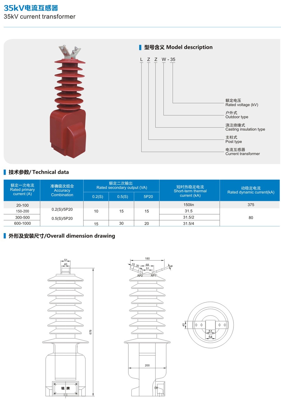 LZZW-35 Outdoor Current Transformer technical data sheet