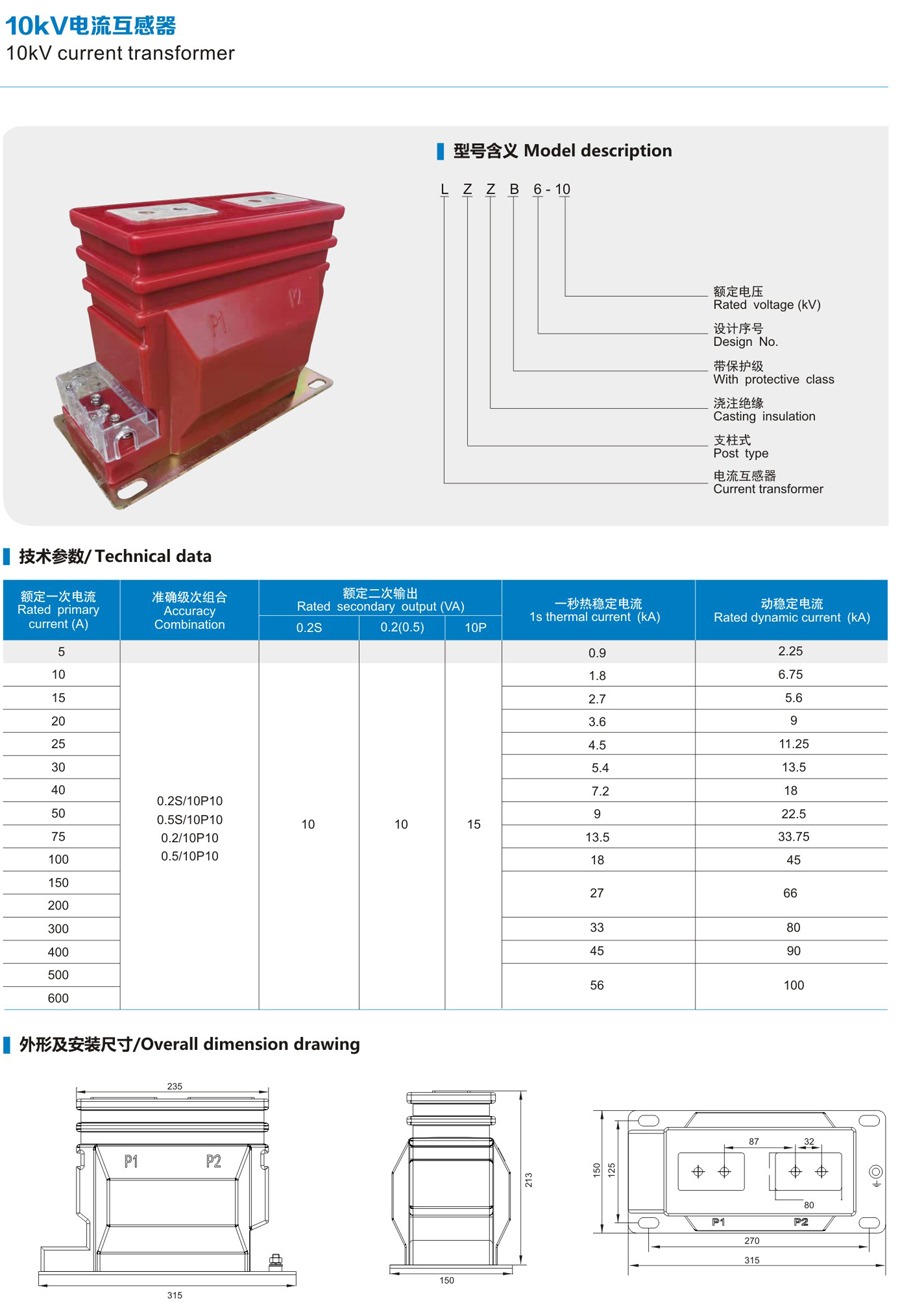 LZZZBJ9-10 Indoor Current Transformer technical data sheet
