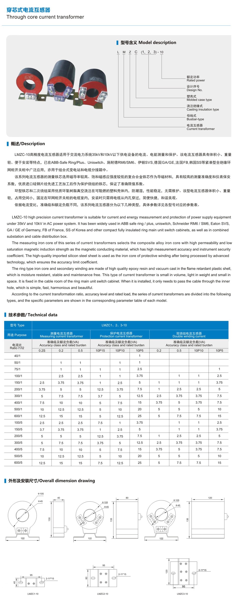 Through-Core Current Transformer technical data sheet